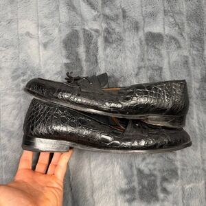 Mezlan Tassel Loafers Mens 12 Black Crocodile Skin Exotic Leather Made in Spain